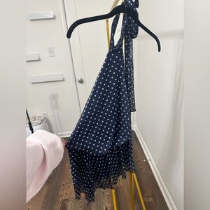 Navy Polka Dot Halter Dress